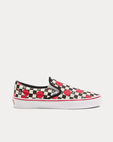 Valentino x Vans Fabric with VLogo Checkerboard Print And Polka Dot Detail Butter / Black/ Red Slip On Sneakers