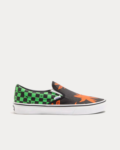 Valentino x Vans Fabric with VLogo Checkerboard Print and Tropical Leaves Print Black / Red / Green Slip On Sneakers