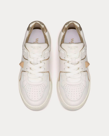 Valentino One Stud Calfskin White / Platinum Low Top Sneakers - 2