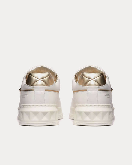 Valentino One Stud Calfskin White / Platinum Low Top Sneakers - 4