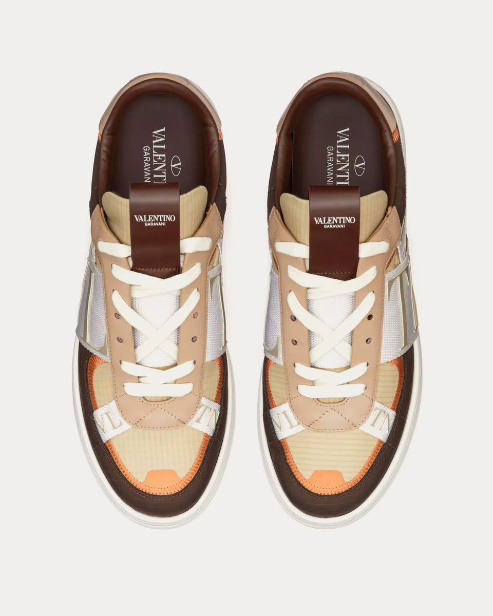 VL7N LOW-TOP WHITE CALFSKIN AND GREY FABRIC SNEAKER WITH BANDS