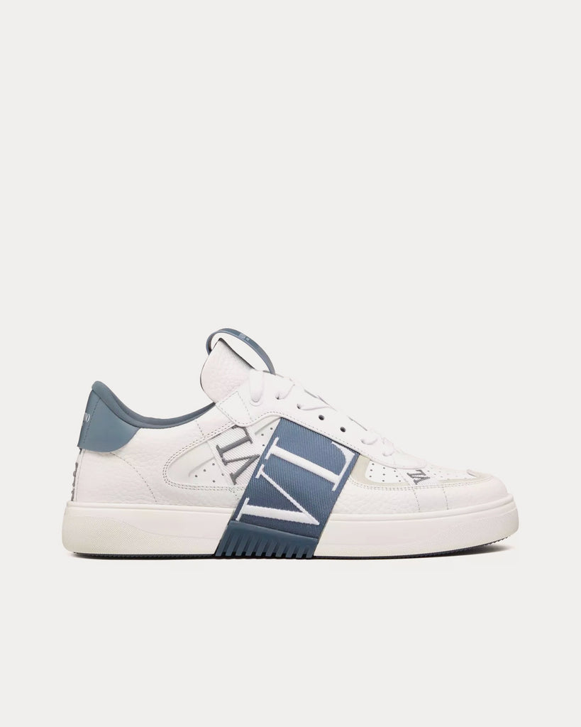 Valentino VL7N Calfskin Fabric Banded White Blue Low Top