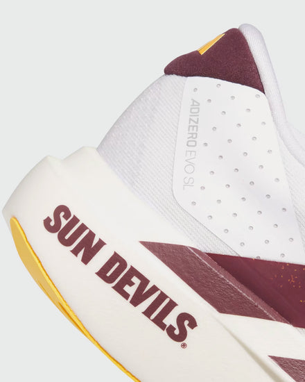 Adidas Men's Adizero EVO SL 'Arizon State Sun Devils' Cloud White / Team Maroon / Team College Gold Running Shoes Adidas Men's Adizero EVO SL 'Arizon State Sun Devils' Cloud White / Team Maroon / Team College Gold Running Shoes