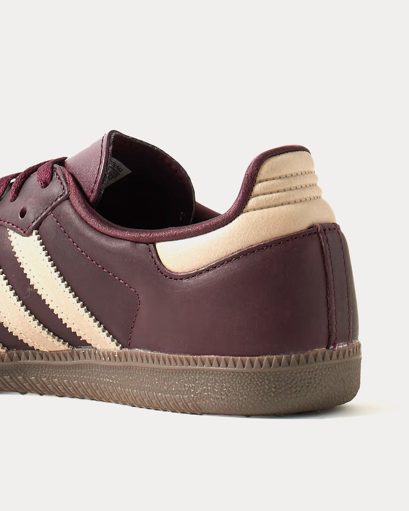Adidas Women's Samba OG Maroon / Crystal Sand / Gold Metallic Low Top Sneakers Adidas Women's Samba OG Maroon / Crystal Sand / Gold Metallic Low Top Sneakers