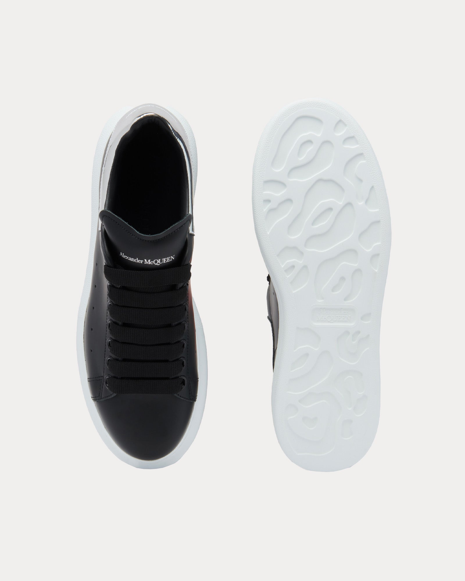 Alexander McQueen - Oversized Leather Black / Silver Low Top Sneakers