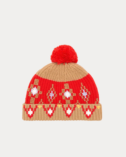 Ami Paris Wool Cross Stitch Brown Beanie Hat - 1