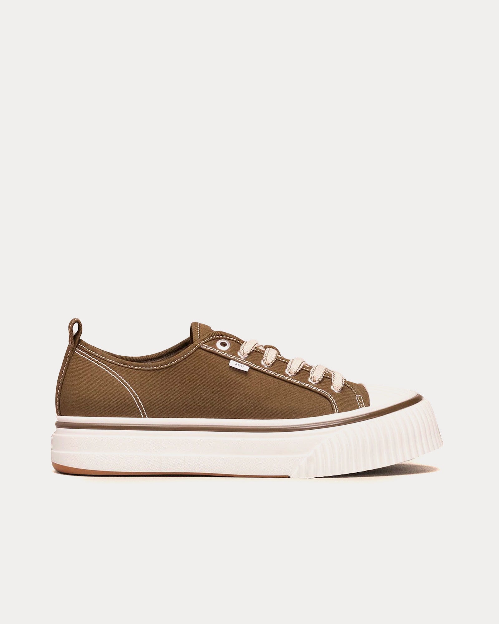 AMI - 1980 Canvas Dark Olive Green / White Low Top Sneakers