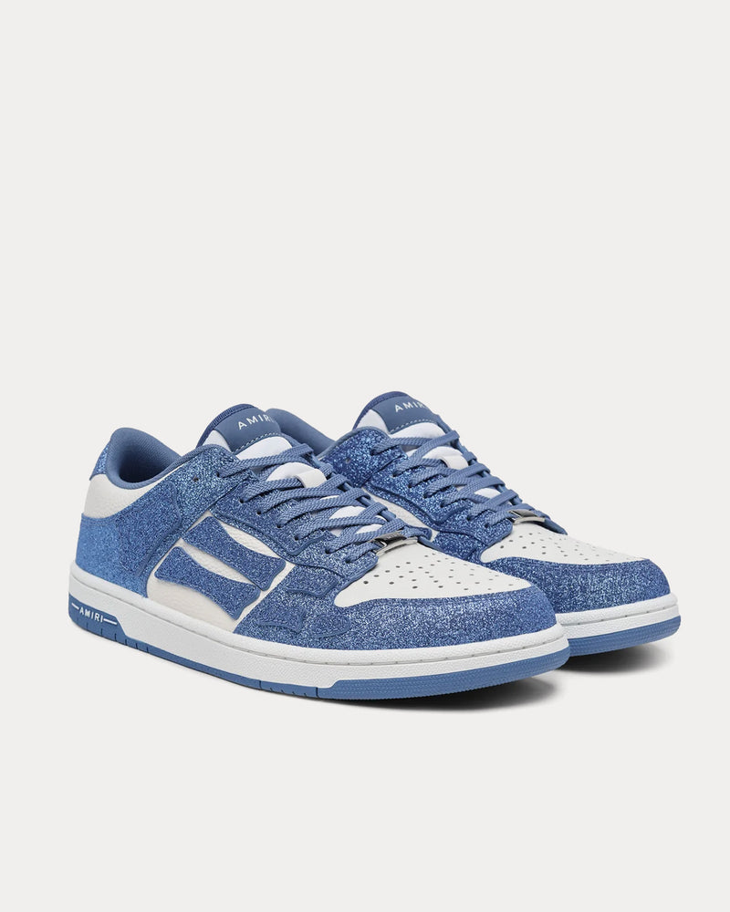 【AMIRI】White&Blue Shimmer Skel Top Low Sneakers White & Blue Shimmer Skel Top Low Sneakers by AMIRI on Sale