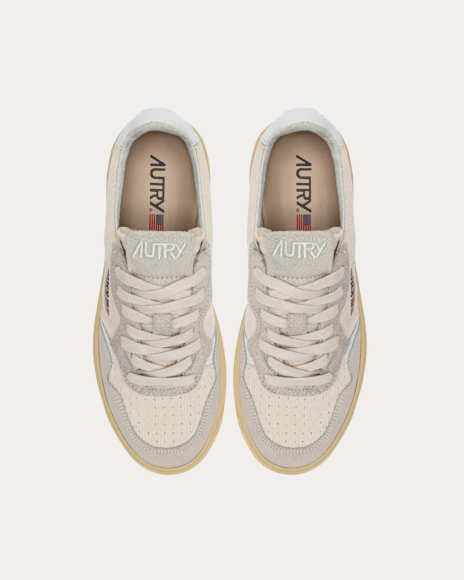 Autry - Medalist Ribbed Velvet & Suede White / Ivory Low Top Sneakers