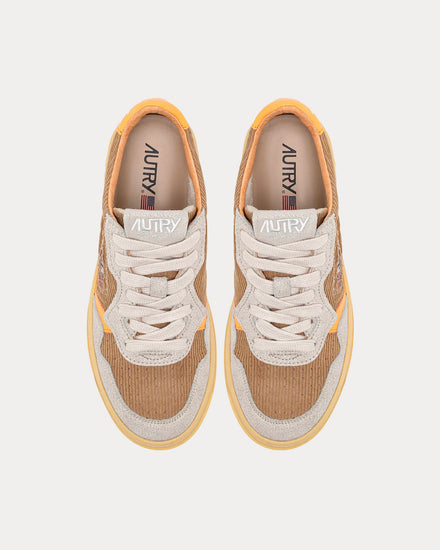 Autry Medalist Ribbed Velvet & Suede Grey / Orange Low Top Sneakers - 2