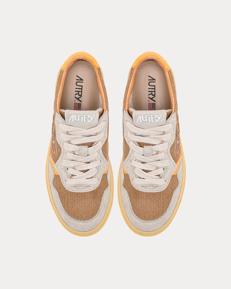 Autry Medalist Ribbed Velvet & Suede Grey / Orange Low Top Sneakers - 2