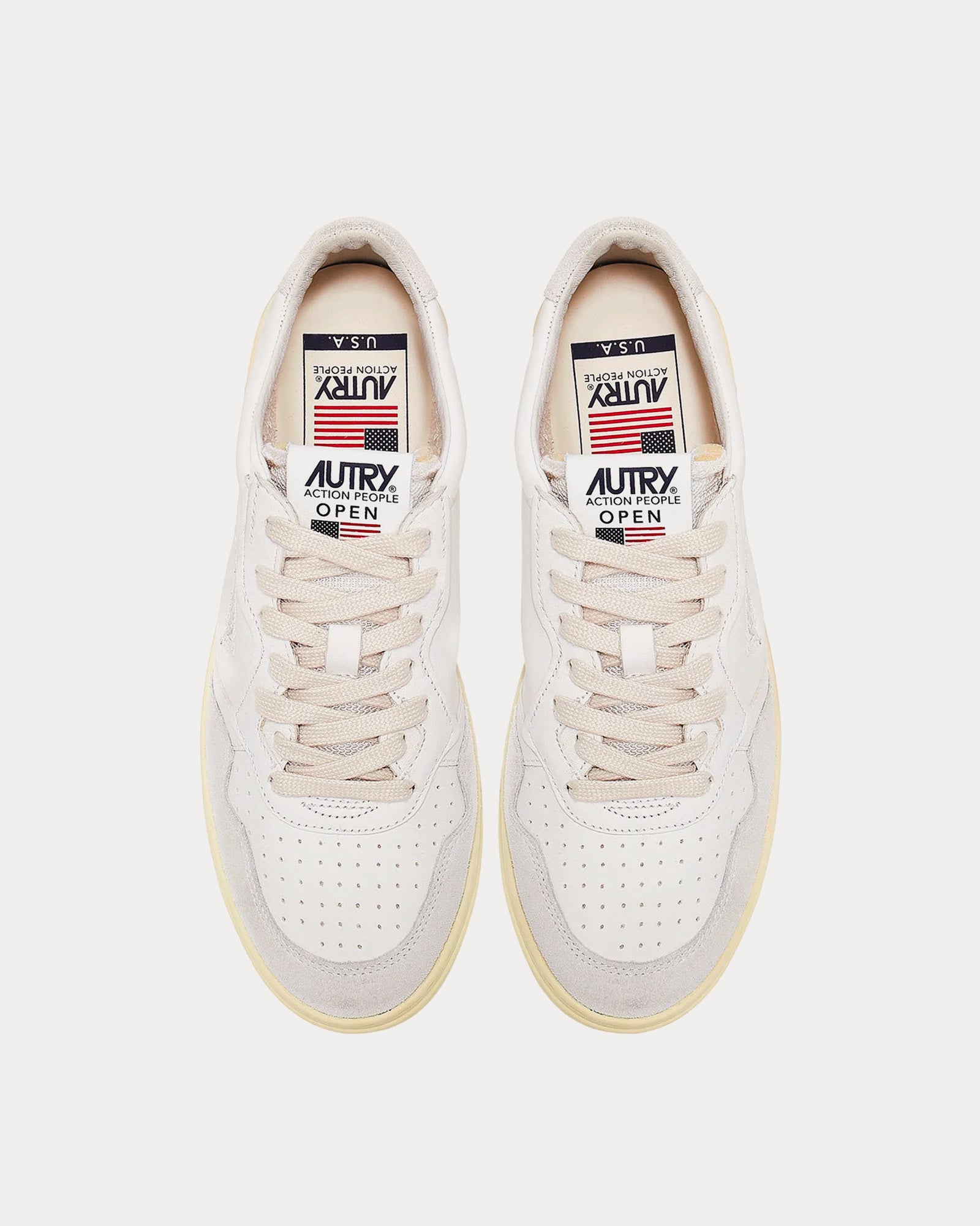 Autry - Open Leather & Suede White Low Top Sneakers