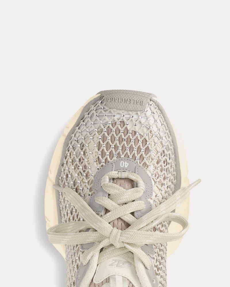 Balenciaga Unisex 3XL Fishnet Crystal Mesh, Polyurethane, Polyester with Rhinestone Eggshell Low Top Sneakers Balenciaga Unisex 3XL Fishnet Crystal Mesh, Polyurethane, Polyester with Rhinestone Eggshell Low Top Sneakers