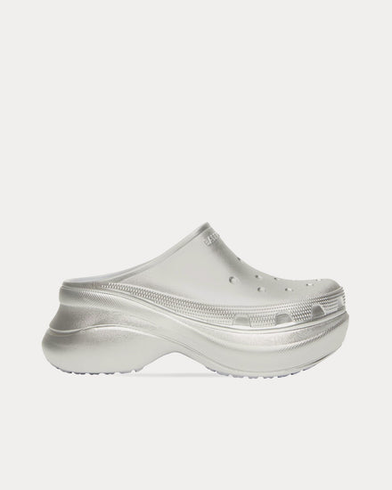 Balenciaga x Crocs Rubber Mule Silver Slip Ons - 1