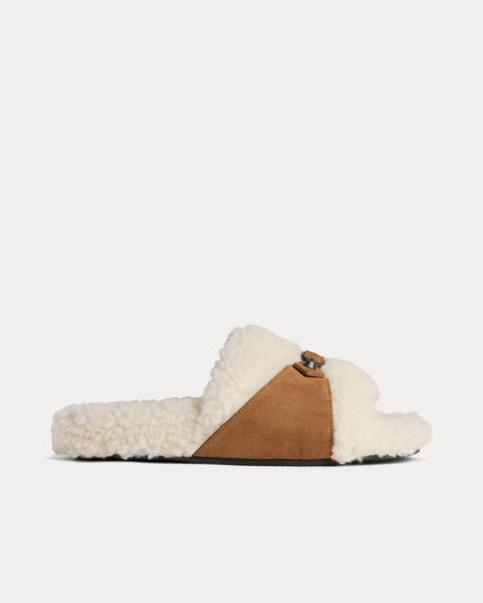 Balenciaga Furry Off White / Brown Slide Sandals - 1