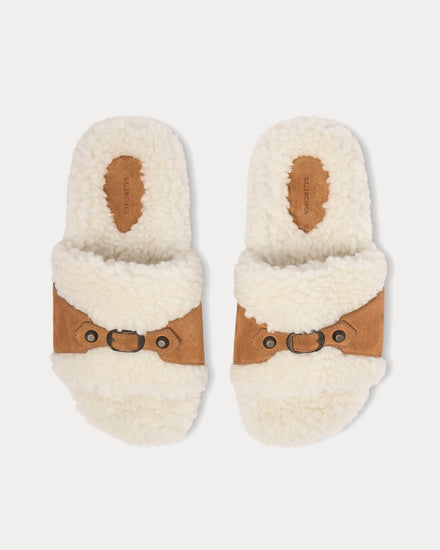 Balenciaga Furry Off White / Brown Slide Sandals - 2