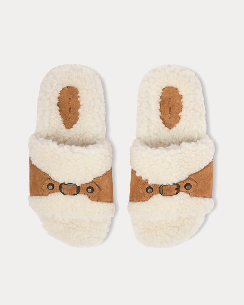 Balenciaga Furry Off White / Brown Slide Sandals - 2