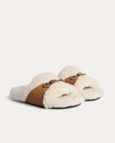 Balenciaga Furry Off White / Brown Slide Sandals - 3