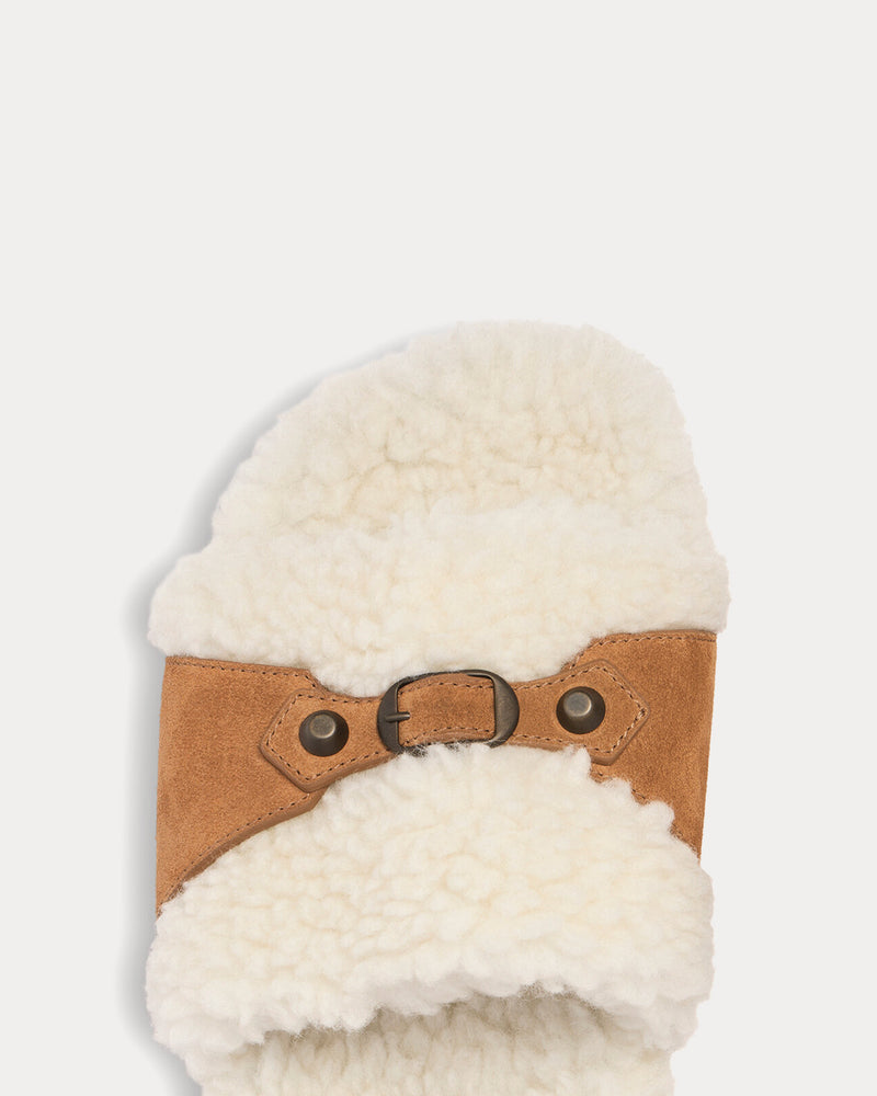 Balenciaga Furry Off White / Brown Slide Sandals - 5