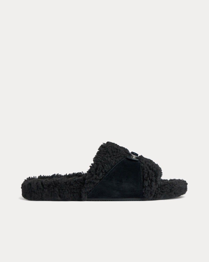 Balenciaga Furry Black Slide Sandals - 1