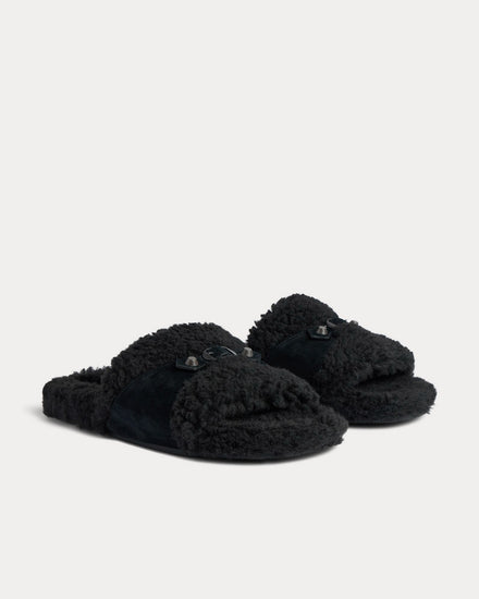 Balenciaga Furry Black Slide Sandals - 3