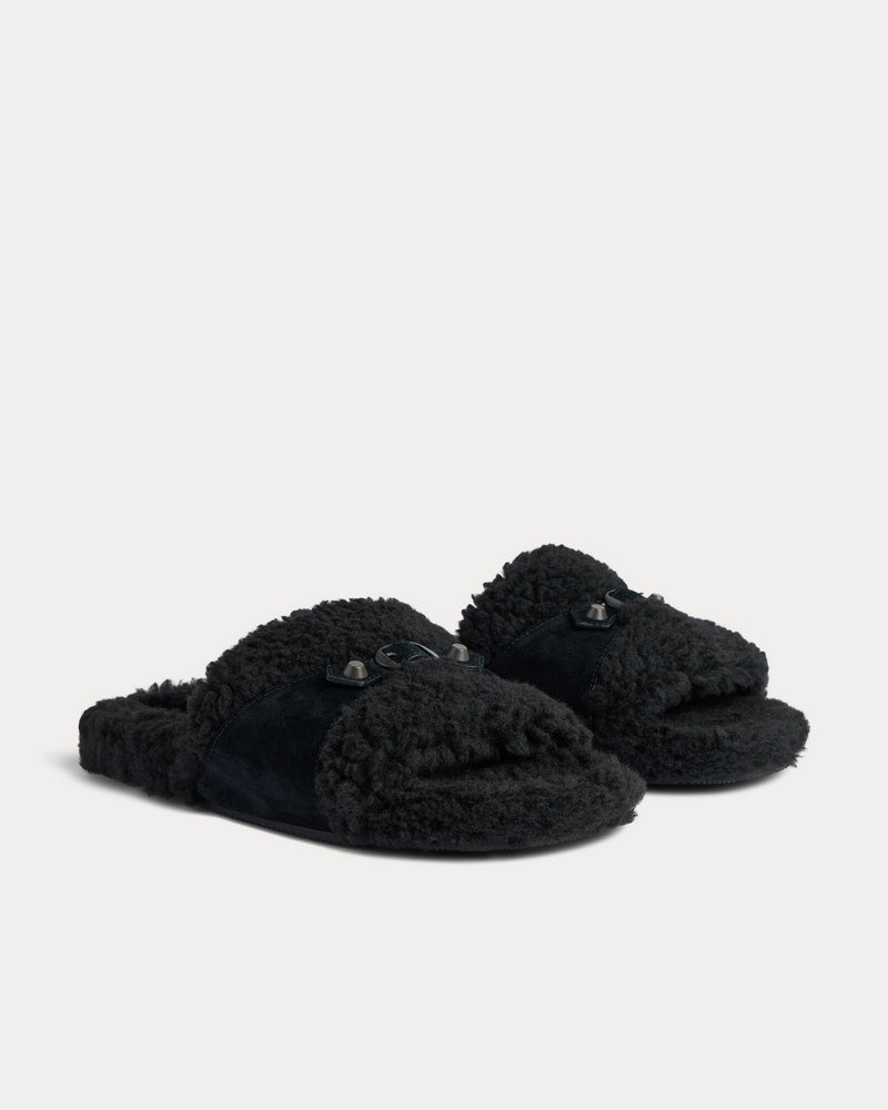 Balenciaga Furry Black Slide Sandals - 3