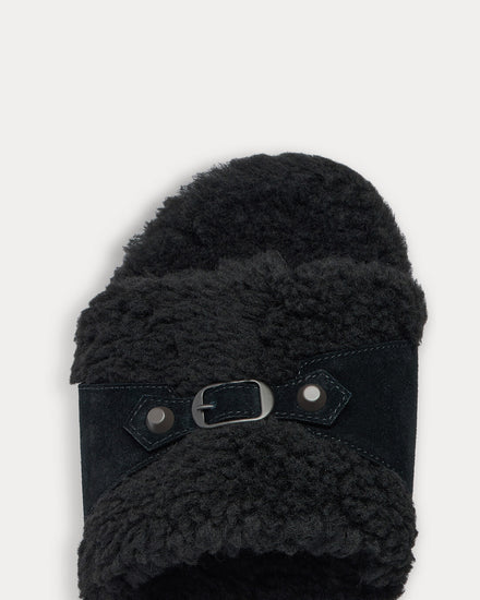 Balenciaga Furry Black Slide Sandals - 5
