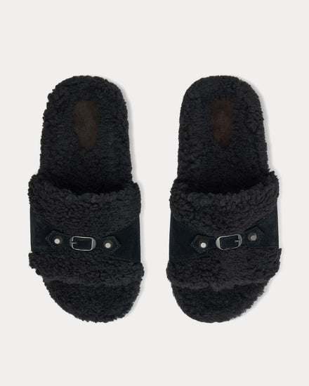 Balenciaga Furry Black Slide Sandals - 2