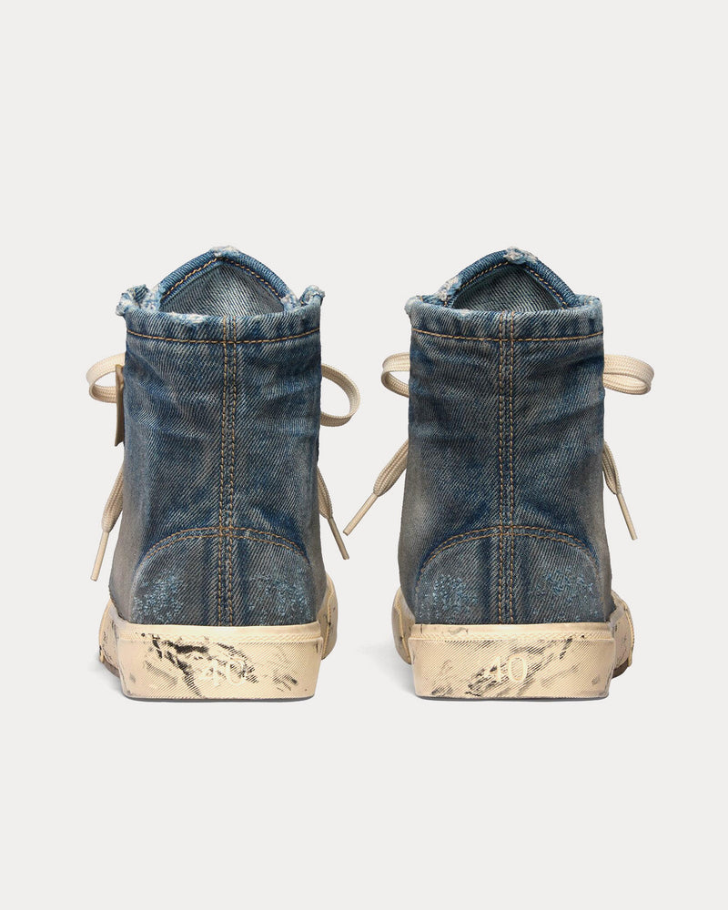Balenciaga Men's Paris Destroyed Denim & Rubber Blue High