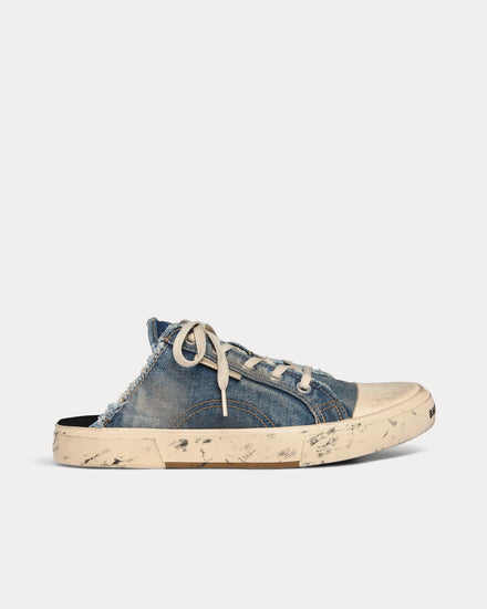 Balenciaga Men's Paris Mule Destroyed Denim & Rubber Blue