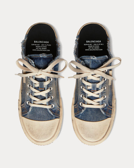 Balenciaga Paris Mule Destroyed Denim & Rubber Blue Slip On Sneakers - 2