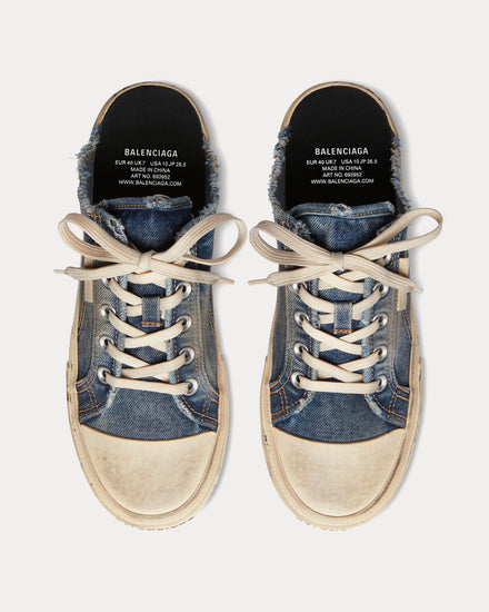 Balenciaga Men's Paris Mule Destroyed Denim & Rubber Blue