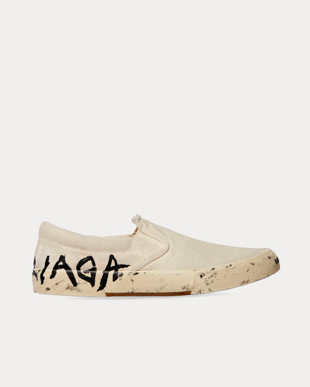 Balenciaga Paris Graffiti Destroyed Cotton White / Black Slip On Sneakers - 1