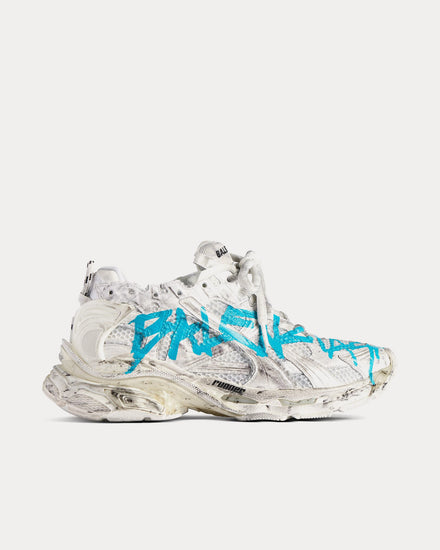 Balenciaga Women's Runner Graffiti Mesh Nylon White Blue Low