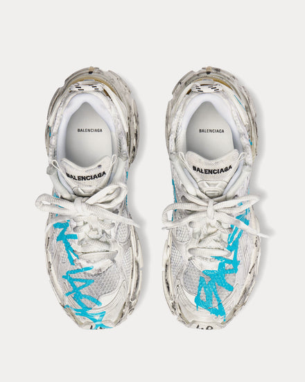 ★関税込★BALENCIAGA★Graffiti Speed Runner Men's Sneakers★ Balenciaga Men's Runner Graffiti Mesh & Nylon White / Blue