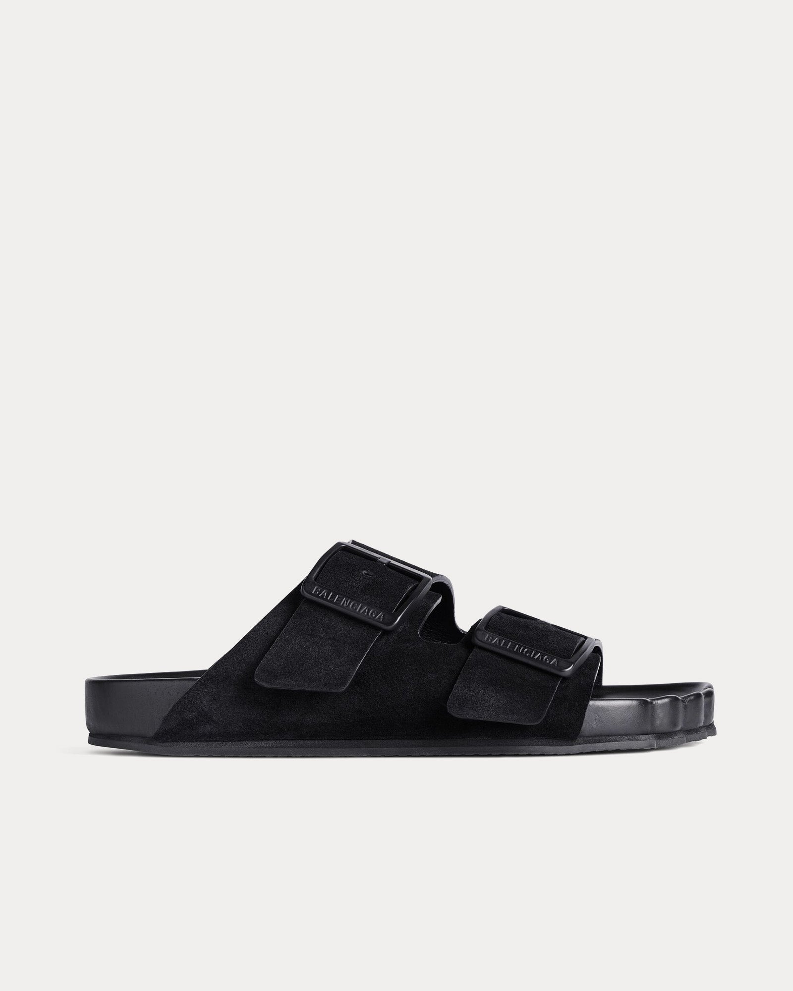 BALENCIAGA ブラックサンダル Balenciaga Men's Sunday Suede Calfskin Black Sandals
