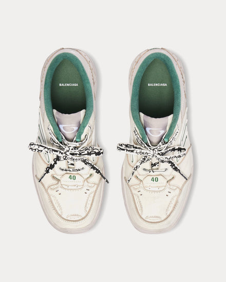 Balenciaga Hamptons Worn-Out Beige / Green Low Top Sneakers - 2