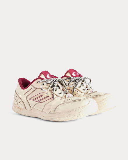 Balenciaga Hamptons Worn-Out Off White / Red Low Top Sneakers - 3