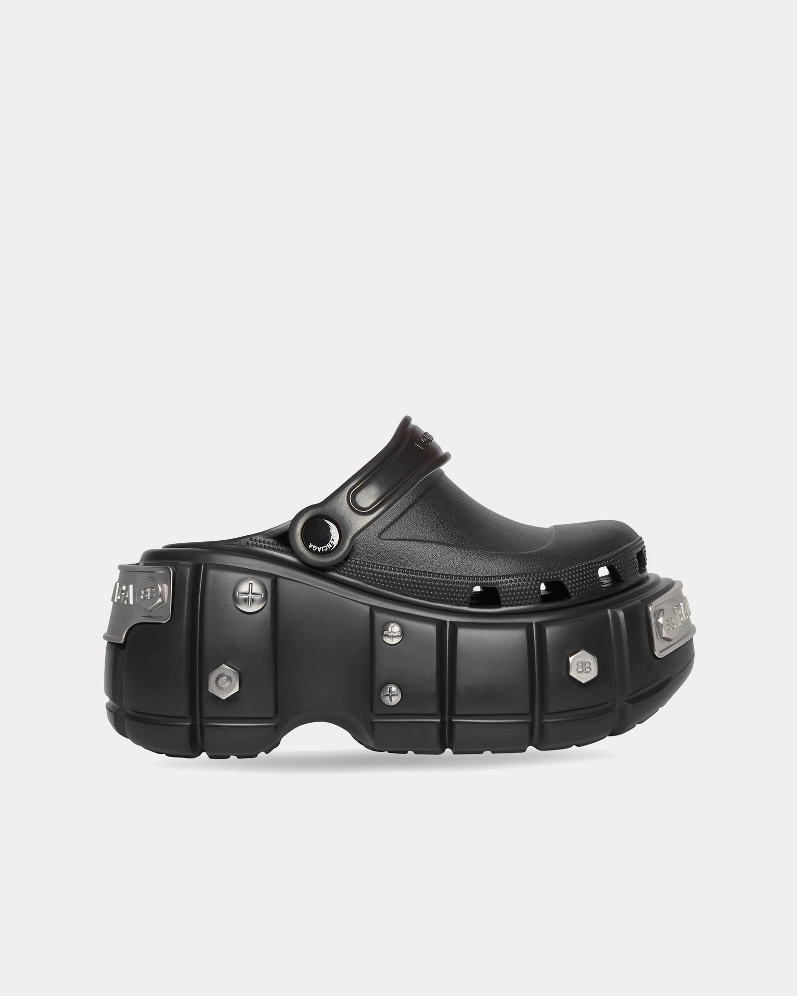 Balenciaga x Crocs - HardCrocs™ Rubber with Silver Metal Piece Effect Black Mules