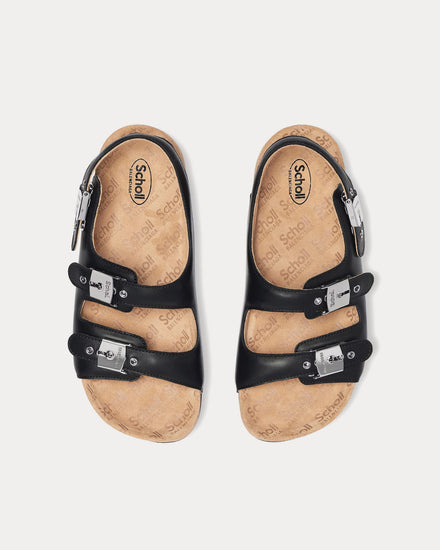 関税込【BALENCIAGA】x Scholl leather sandals Black/Silver Balenciaga x Scholl Men's Flat Leather Black Sandals
