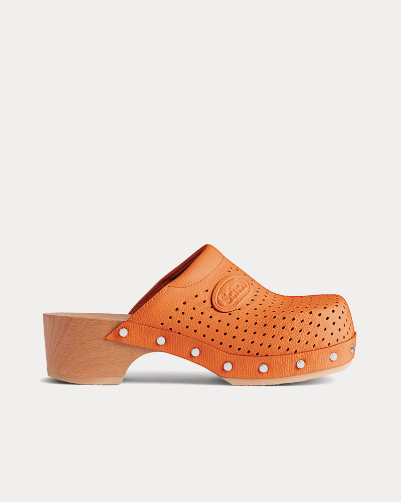 Balenciaga x Scholl Perforated Leather Pastel Orange Clog Mules - 1