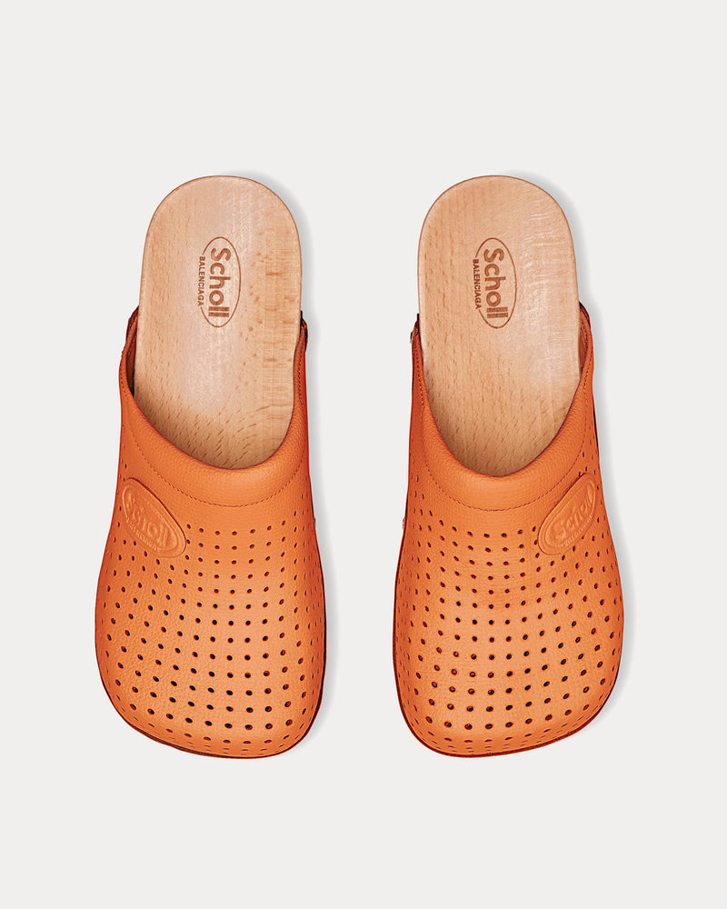 Balenciaga x Scholl Perforated Leather Pastel Orange Clog Mules - 2