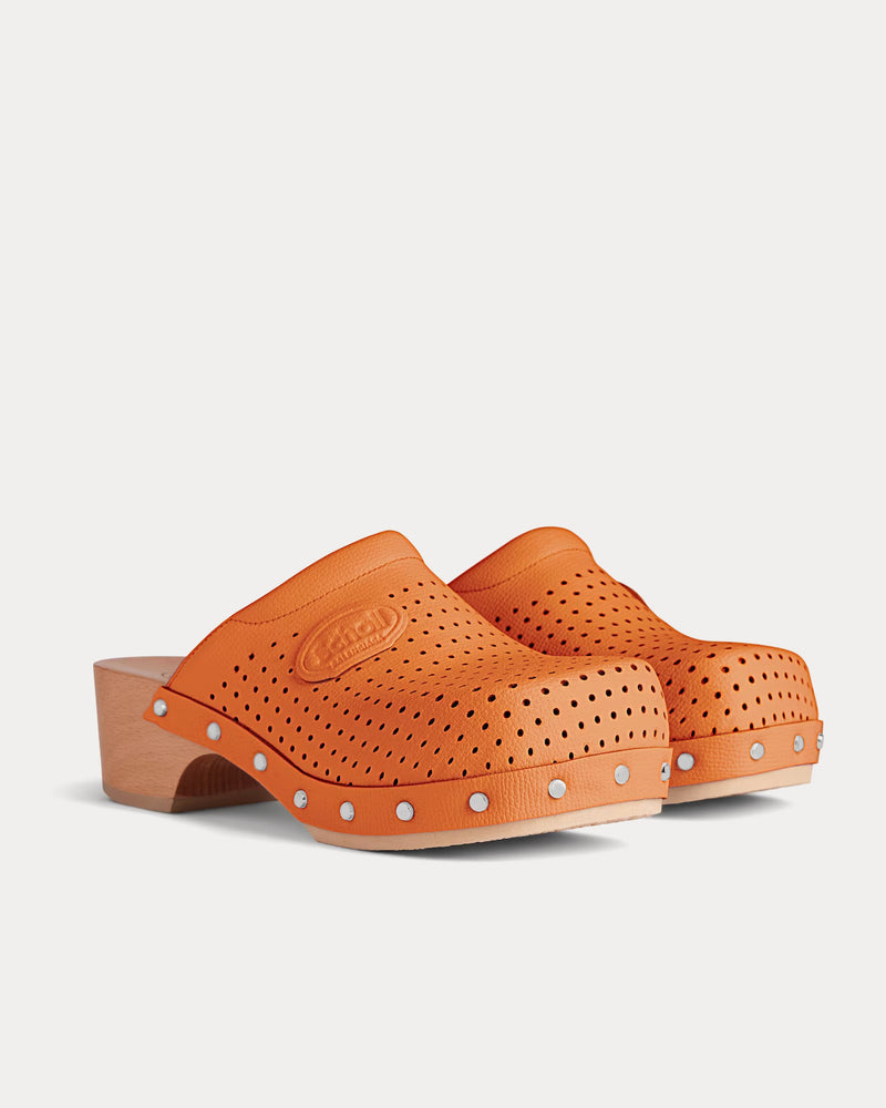 Balenciaga x Scholl Perforated Leather Pastel Orange Clog Mules - 3