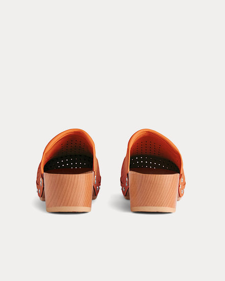 Balenciaga x Scholl Perforated Leather Pastel Orange Clog Mules - 4