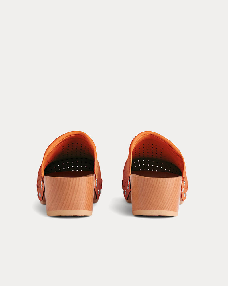 Balenciaga x Scholl Perforated Leather Pastel Orange Clog Mules - 4