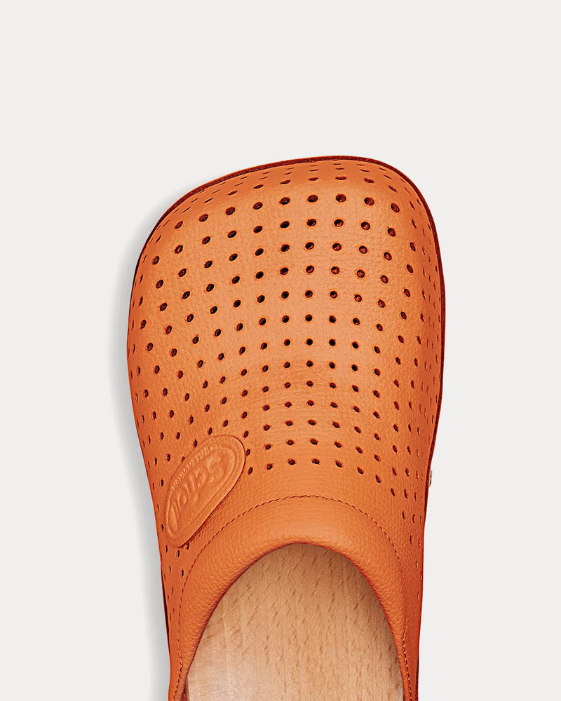 Balenciaga x Scholl Perforated Leather Pastel Orange Clog Mules - 5