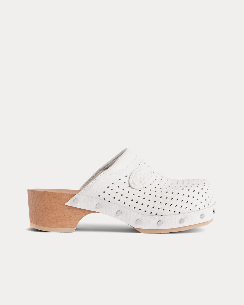 Balenciaga x Scholl Perforated Leather White Clog Mules - 1