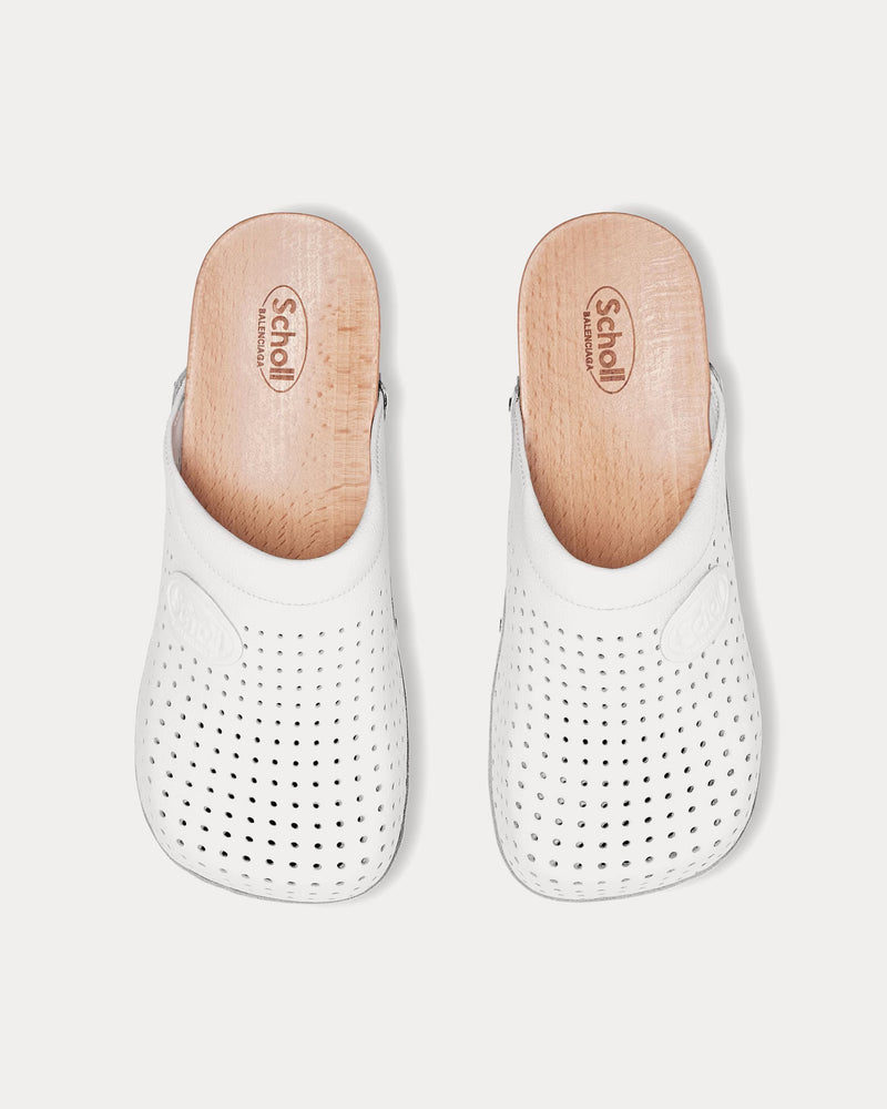 Balenciaga x Scholl Perforated Leather White Clog Mules - 2
