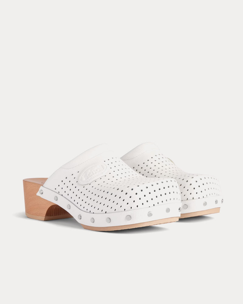 Balenciaga x Scholl Perforated Leather White Clog Mules - 3