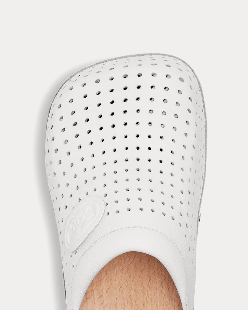Balenciaga x Scholl Perforated Leather White Clog Mules - 5